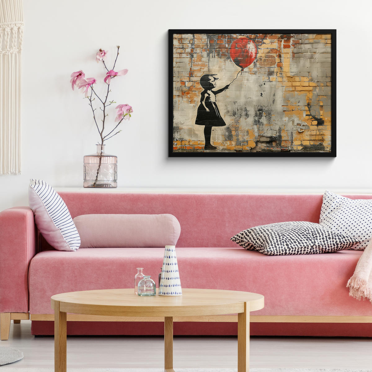 ZARÁMOVANÝ PLAGÁT Graffiti - Banksy - Dievča - Street art 80x60 cm - piesková, papier (80/60cm) - MuchoWow