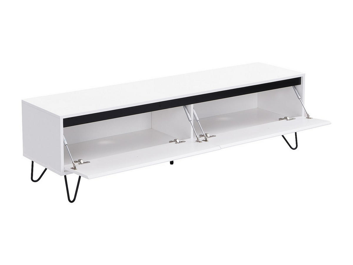 TV-MÖBEL mit 2 Türen - MDF & Stahl - Weiß & Schwarz - ABUJA - Weiß, Holz (160/45/40cm) - Vente-Unique