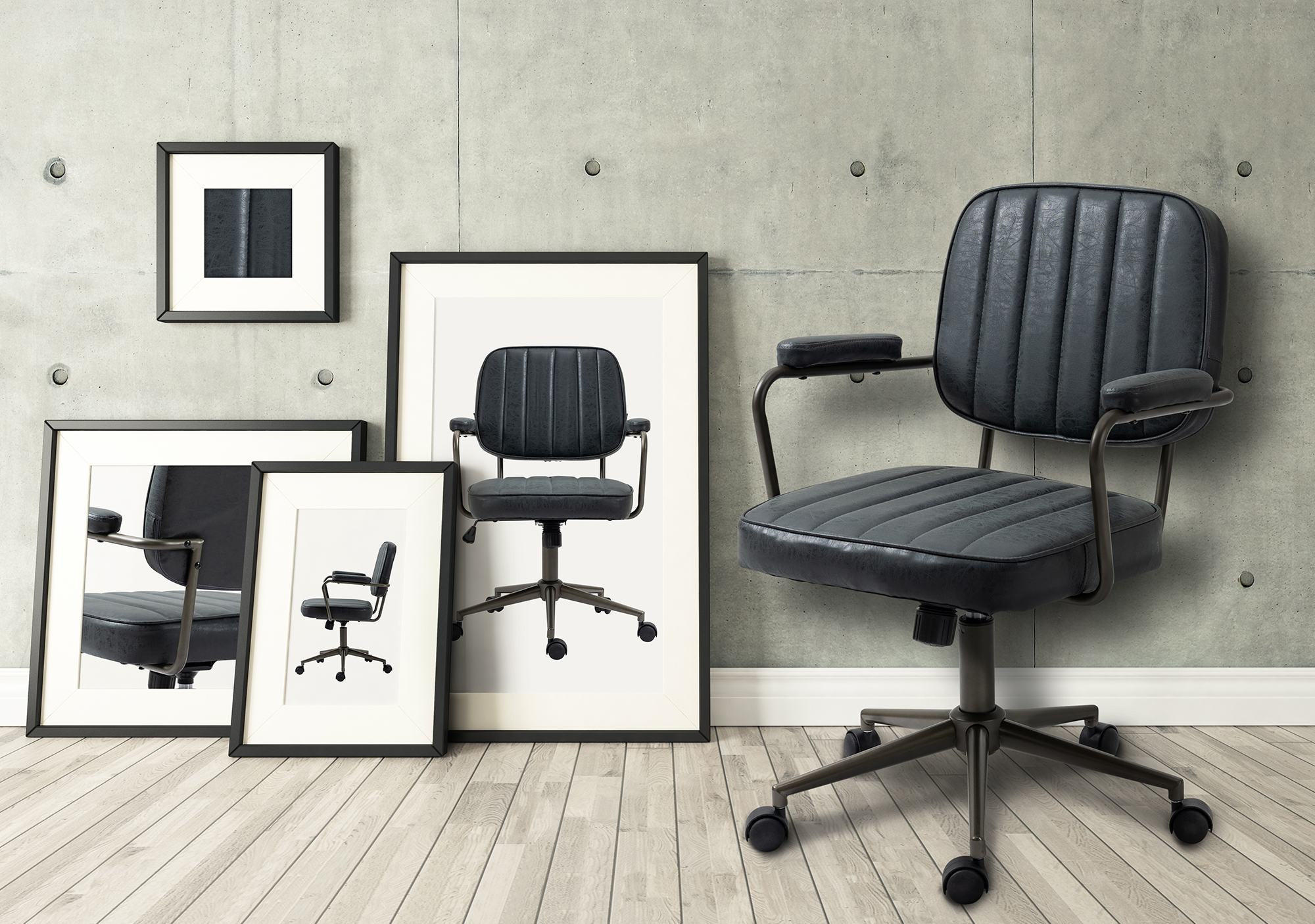 DREHSTUHL Lederlook antik schwarz - Schwarz, Textil/Metall (61/88/63cm) - CLP