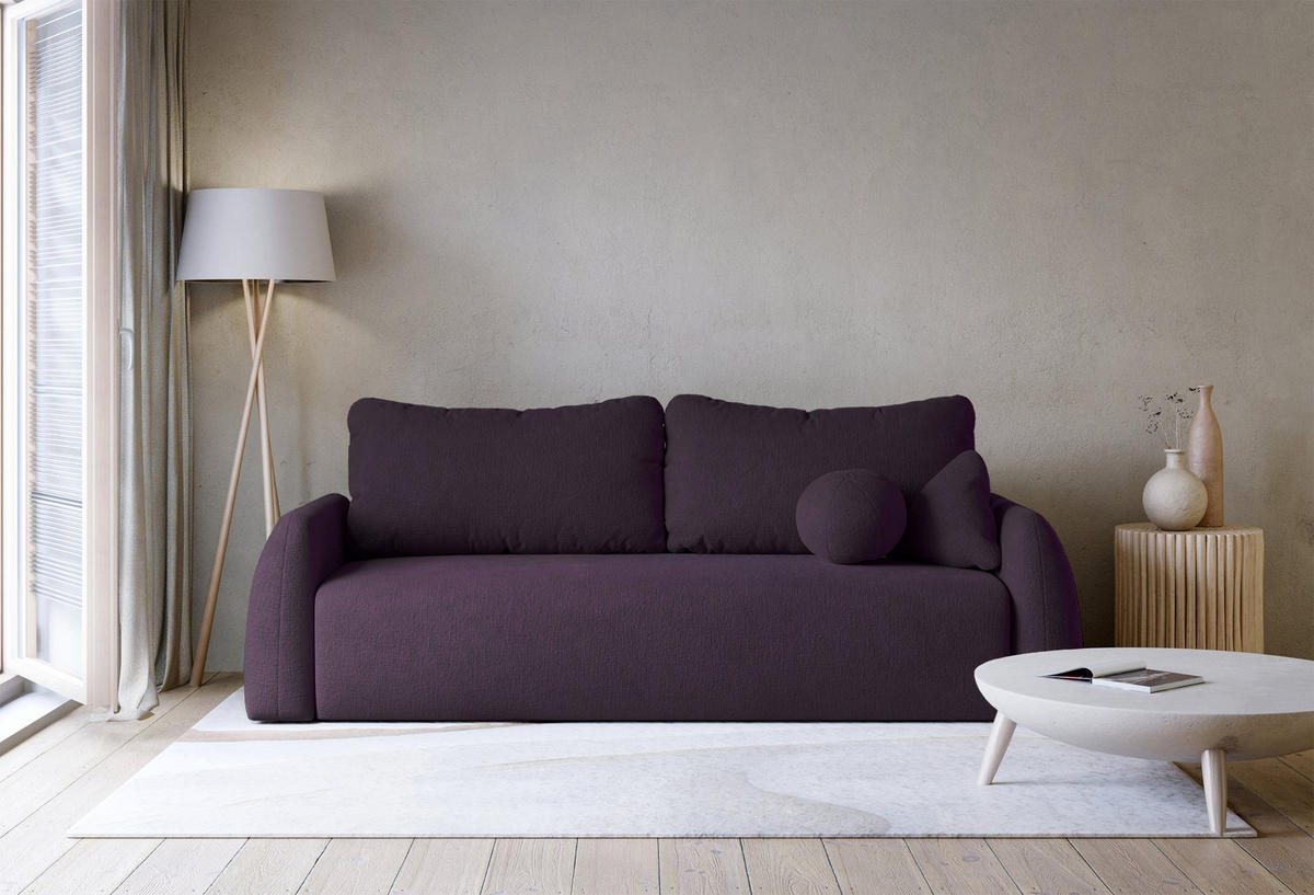 3-SITZER SOFA Nubelle violett Chenille-Bezug, wasserabweisend - Lila/Schwarz, Kunststoff/Textil (244/85/93cm) - Selsey