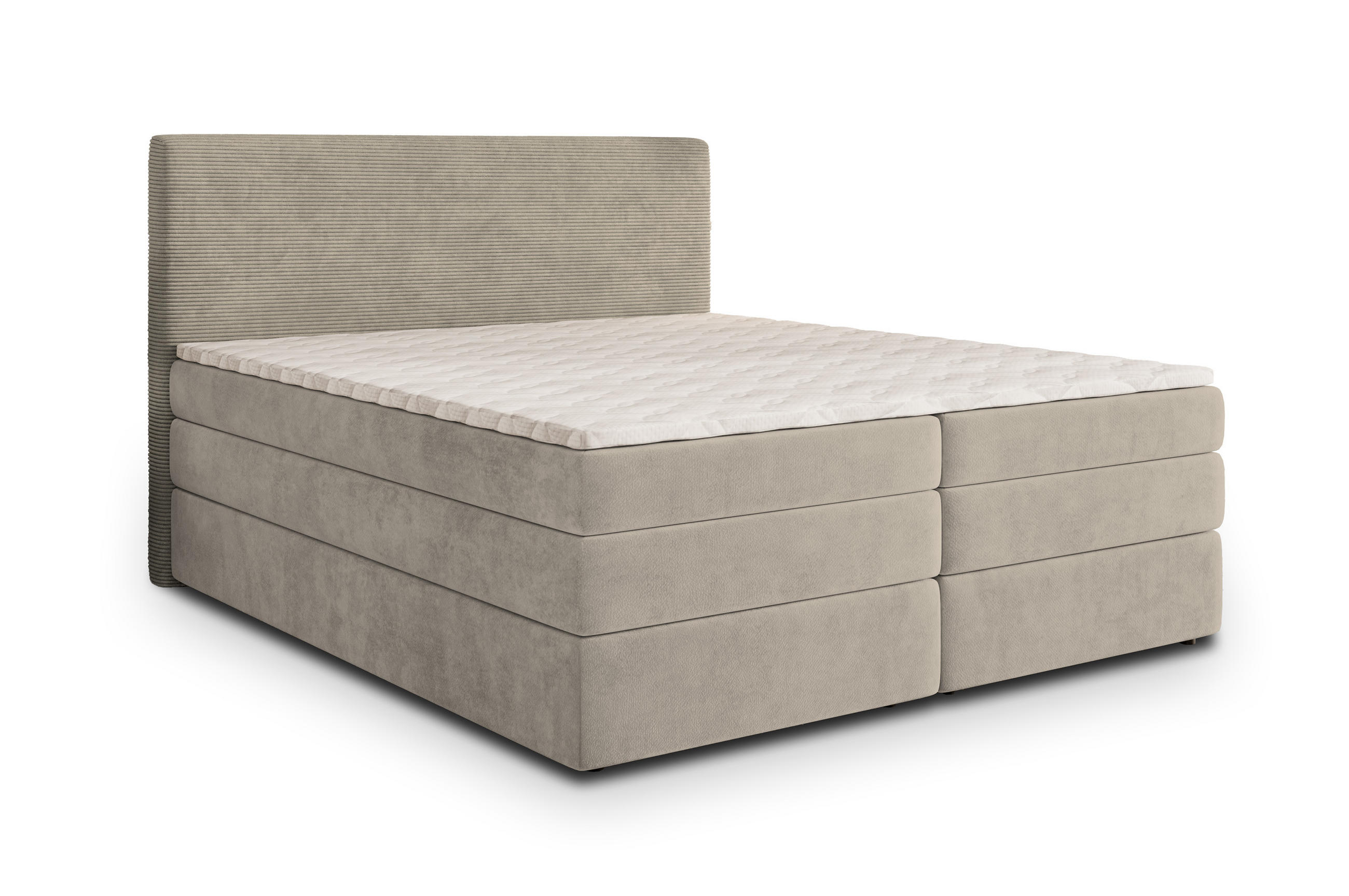 BOXSPRINGBETT MATERN 140x200 cm mit Matratze und Topper - Beige - Beige, Holz (140/200cm) - MASSENO