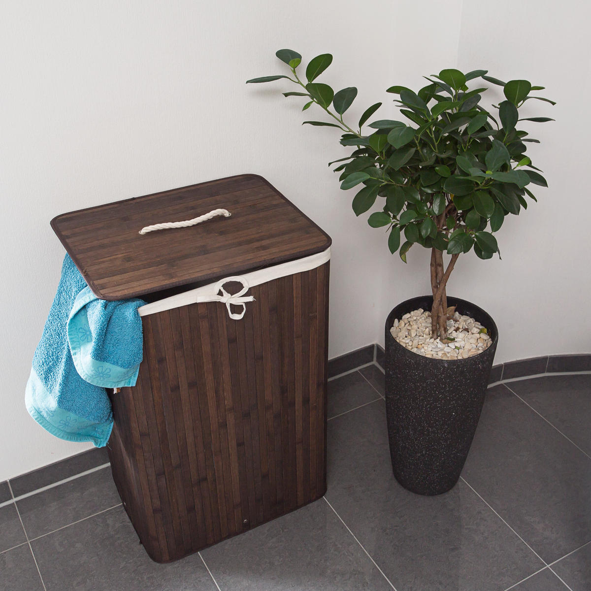 WÄSCHEKORB - Braun, Holz/Textil (43.5/65.5/33.5cm) - Relaxdays