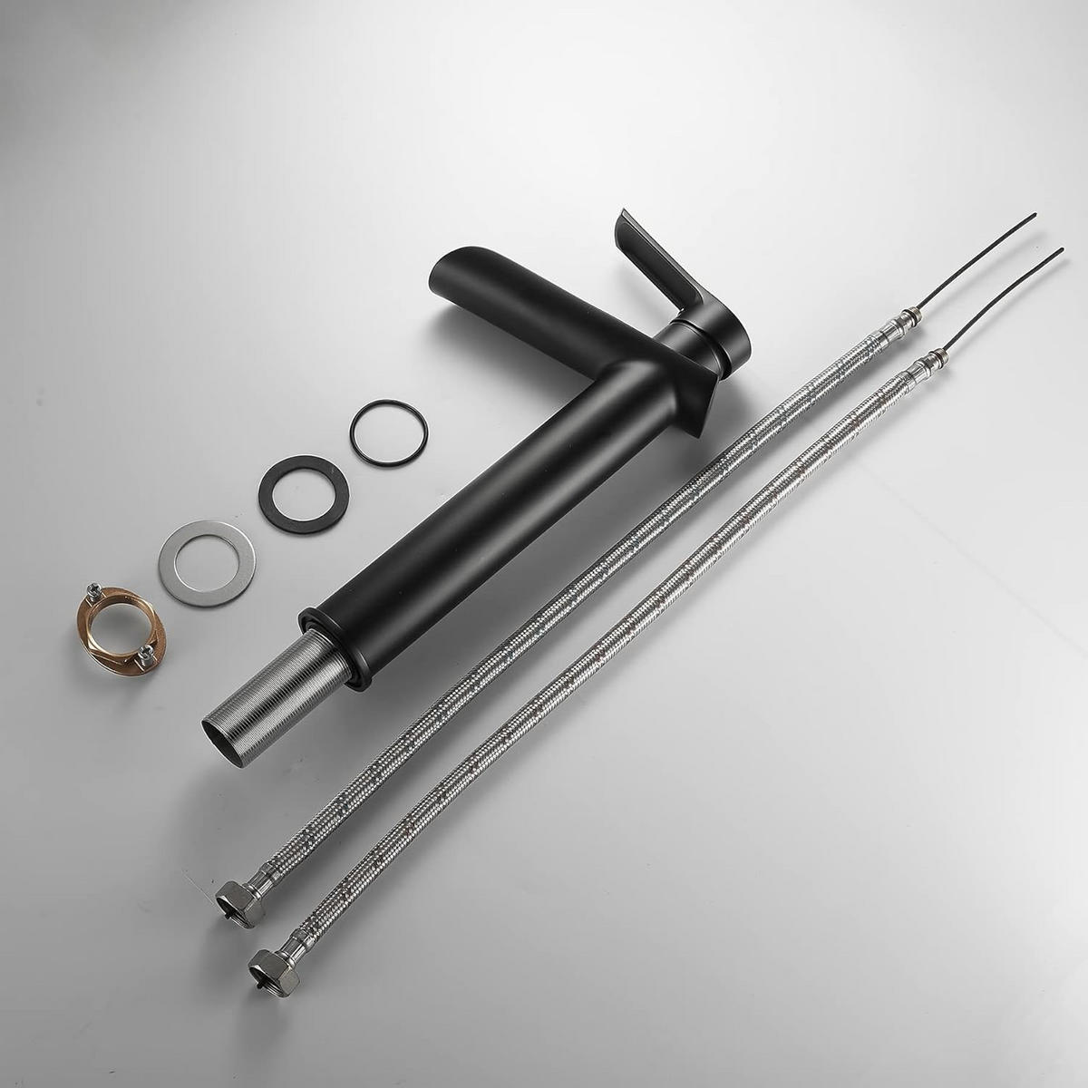 WASCHBECKENARMATUR mit Wasserfallauslauf, hohe Einhebelmischer, Messing schwarz matt - Schwarz, Metall (5/30/14cm) - TVTIUO