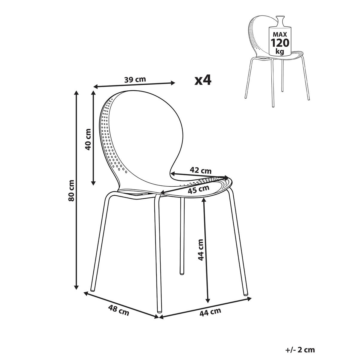 GARTENSTUHL 4er-Set stapelbar Hellblau Milos - Hellblau, Kunststoff (45/80/48cm) - Beliani