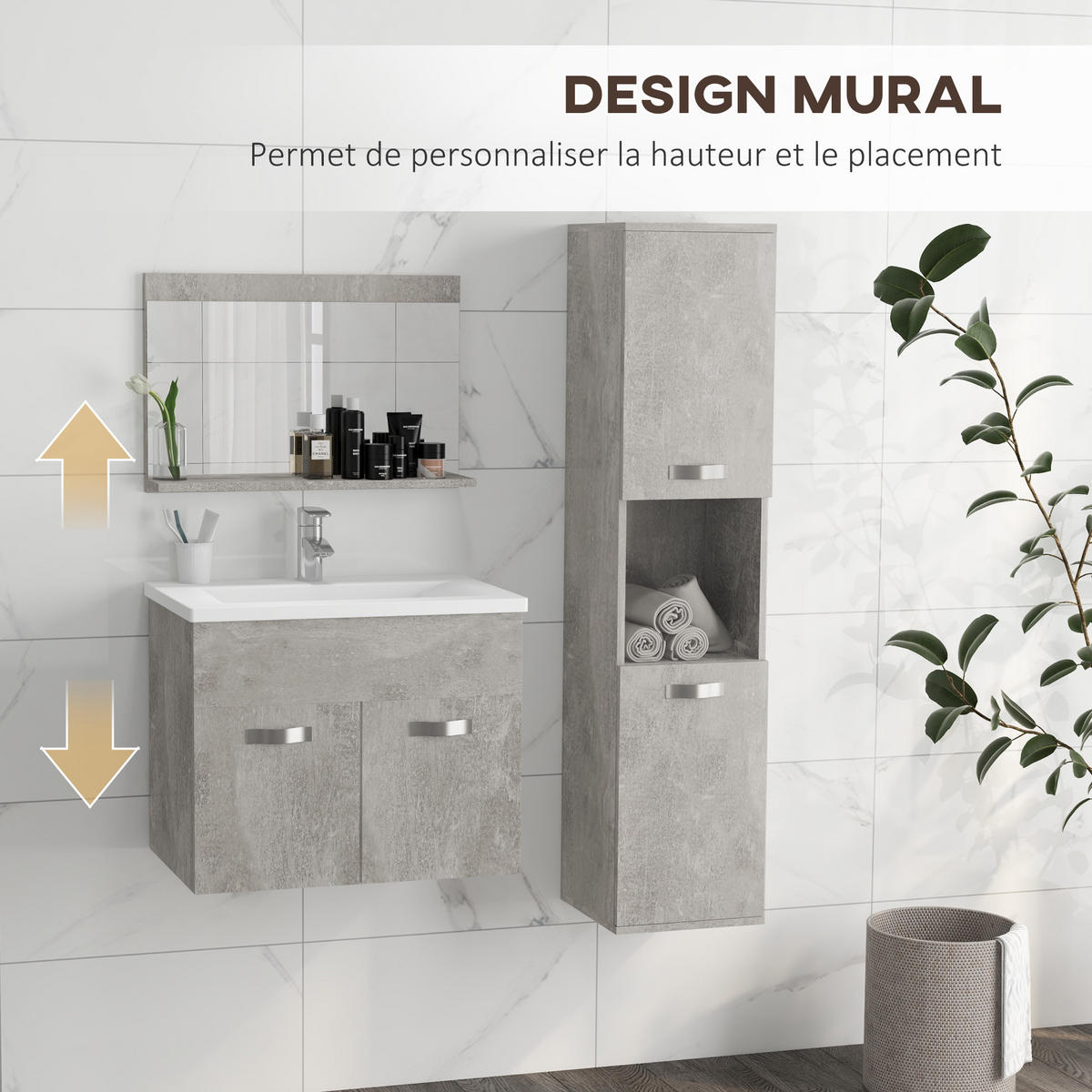 BADEZIMMER 4-teilig DE-17305 Grau - Grau, Holzwerkstoff (30/131.5/30cm) - ComfortXL