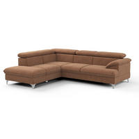 ECKSOFA mit Schlaffunktion und Bettkasten, verstellbare Kopfstützen - Chromfarben/Braun, Textil/Metall (256/208cm) - Cotta