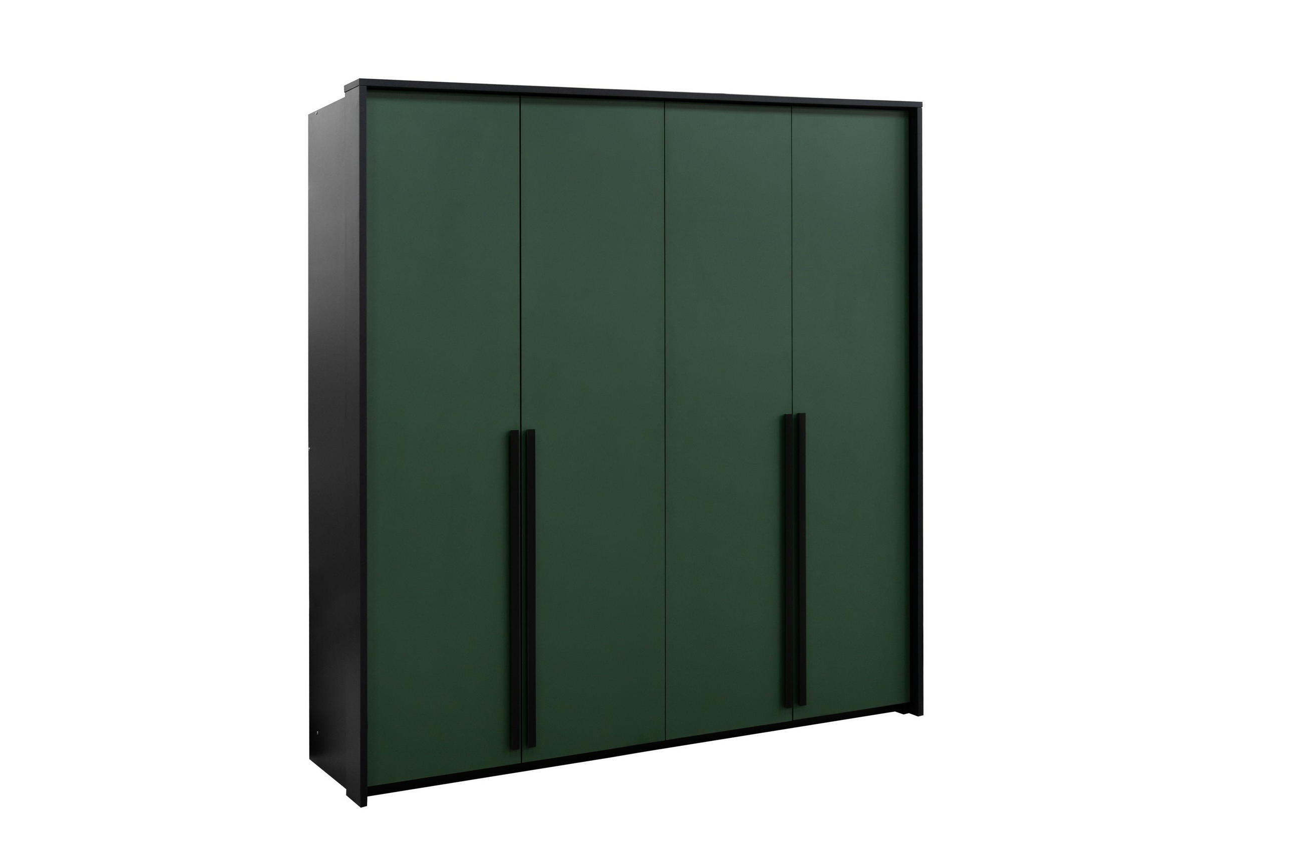 DREHTÜRENSCHRANK AZIR 205/217/65 cm 4-türig Schwarz - Schwarz/Grün, Holzwerkstoff (205/217/65cm) - MASSENO
