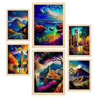 POSTER Set Mit 6 Berge Im Ölgemälde Stil A3 & A4 Rahmen Aus Hellem Holz - Beige, Papier (29/3cm) - Nacnic