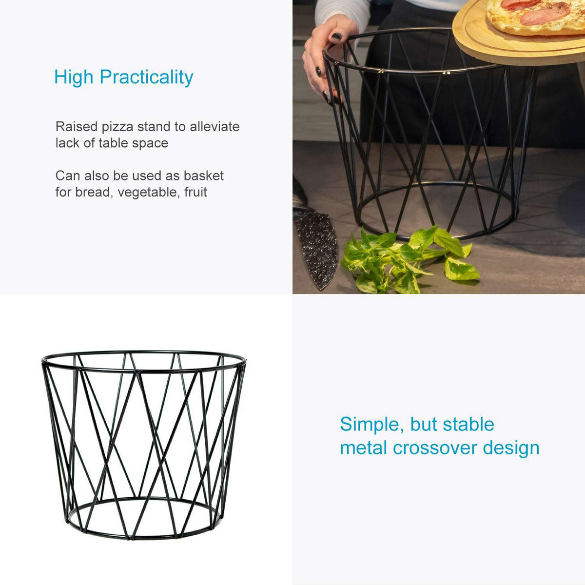 PIZZA SERVIERSTÄNDER 24.7/19/20 cm - Schwarz, Metall (19/20/19cm) - Intirilife