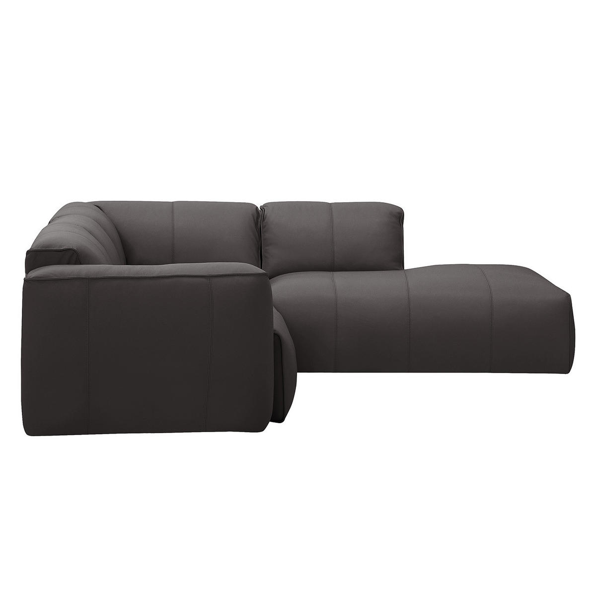 3-SITZER ECKSOFA mit Recamiere - Schwarz/Grau, Leder/Kunststoff (295/231cm) - home24
