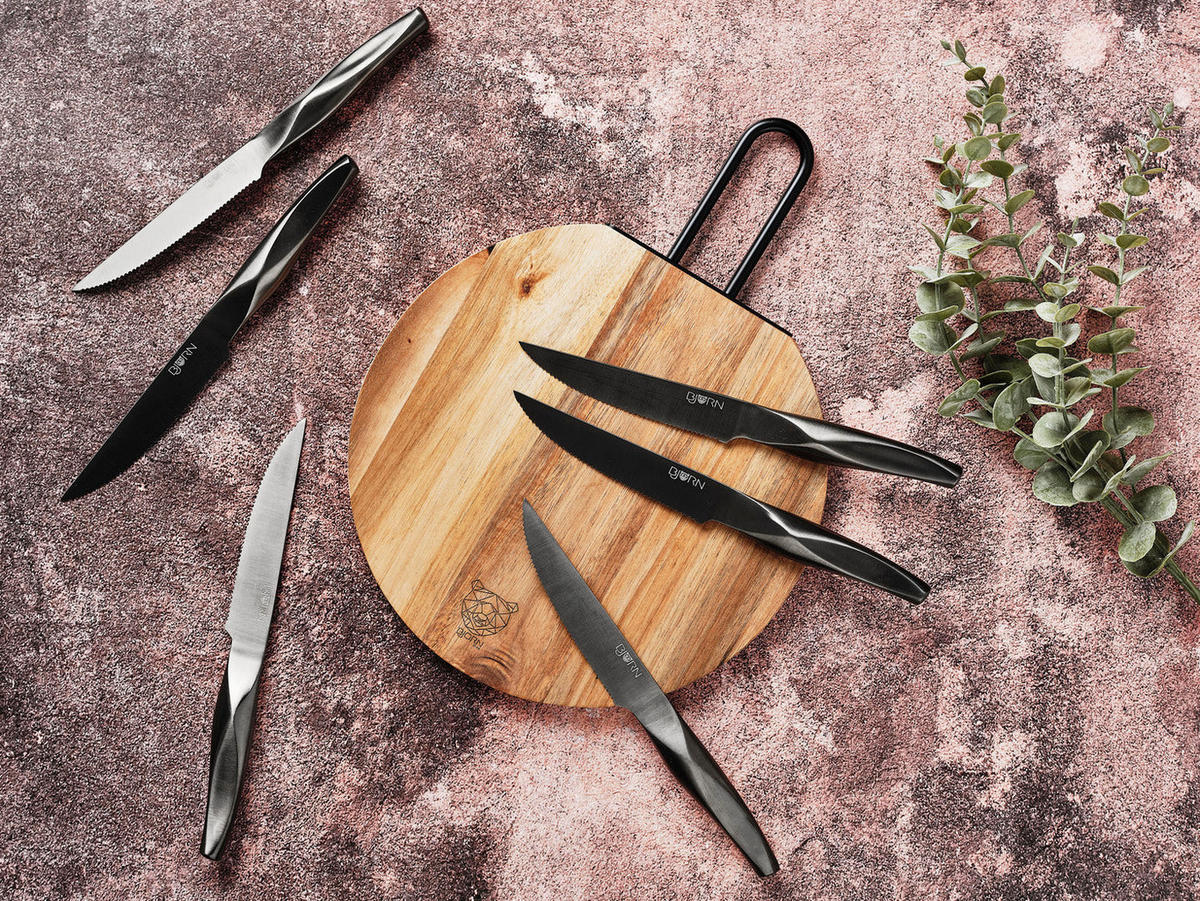 KÜCHENMESSERBLOCK und Steakmesser Larus Loviisa - 14er-Set - Grau, Metall (1cm) - Björn