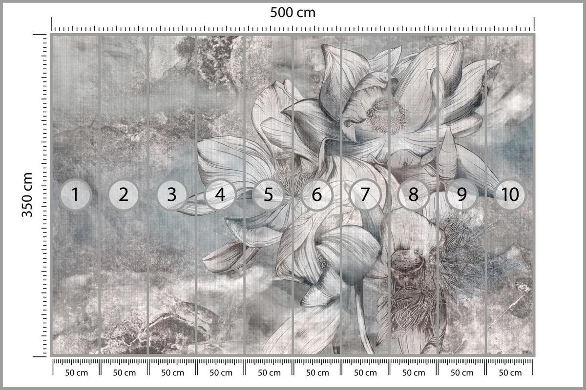 FOTOTAPETE für Wohnzimmer Wunderschöne Blume Betonwand Retro 500x350 - Grau, Papier (500/350cm) - Muralo