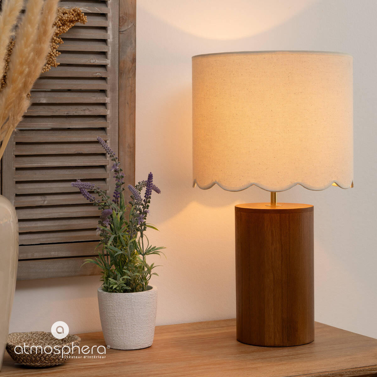TISCHLAMPE Vania Holzsockel Ø 28 cm - Braun, Holz (28/28/50cm) - Atmosphera Createur d´interieur