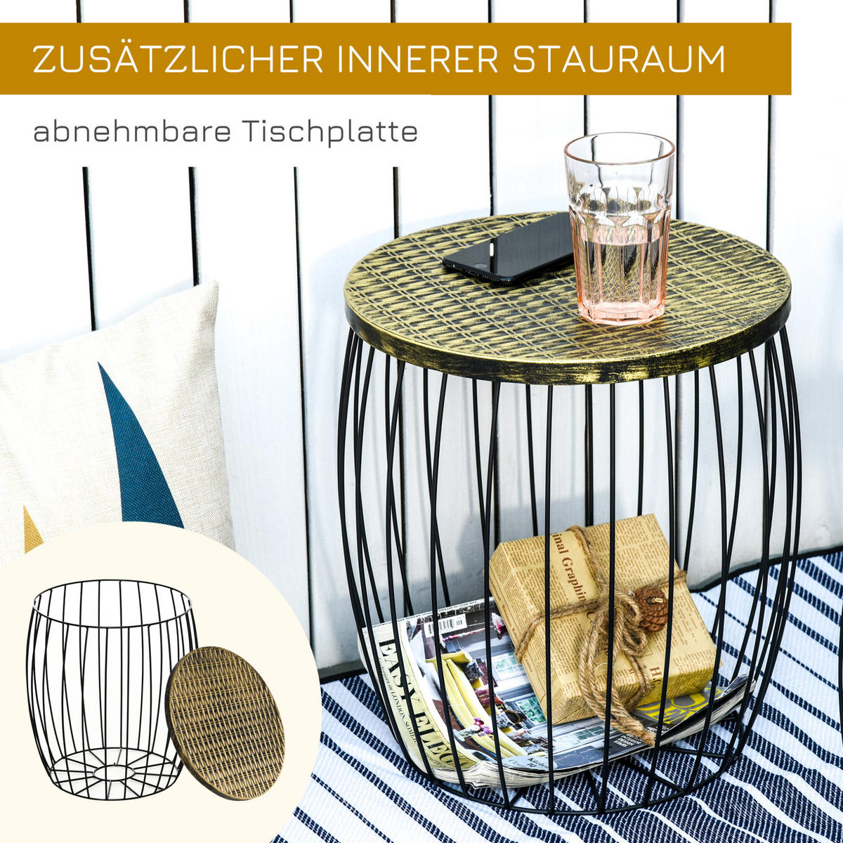 BEISTELLTISCH-SET aus Metall Ø38x41 / Ø31x35 / Ø26,5x30 cm Schwarz stapelbar mit Stauraum - Schwarz, Metall (38/38/41cm) - Modfu
