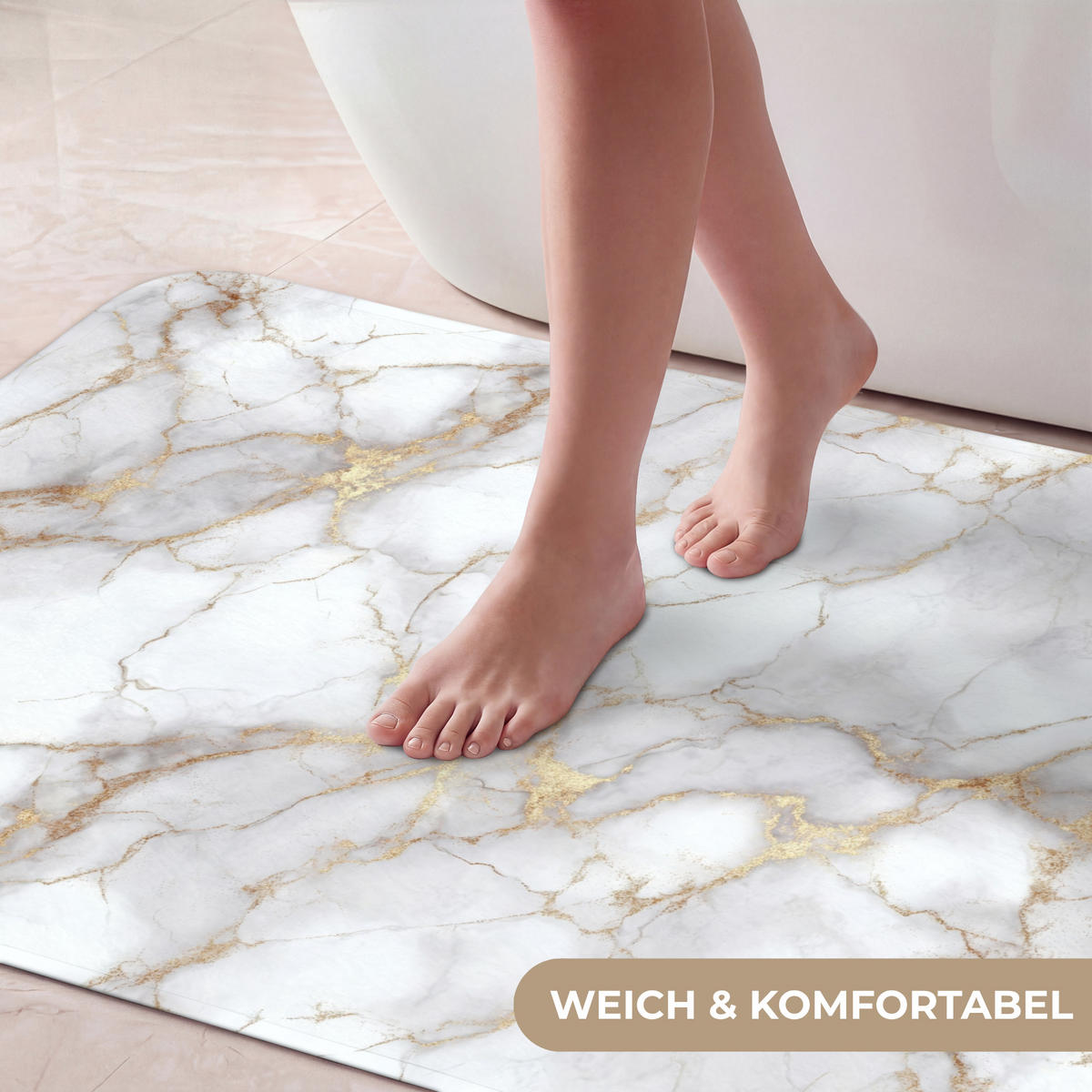 KÚPEĽŇOVÁ PREDLOŽKA Biela - zlatá - mramorová - sivá 120x60 cm - biela, textil/plast (120/60cm) - OnlyWow
