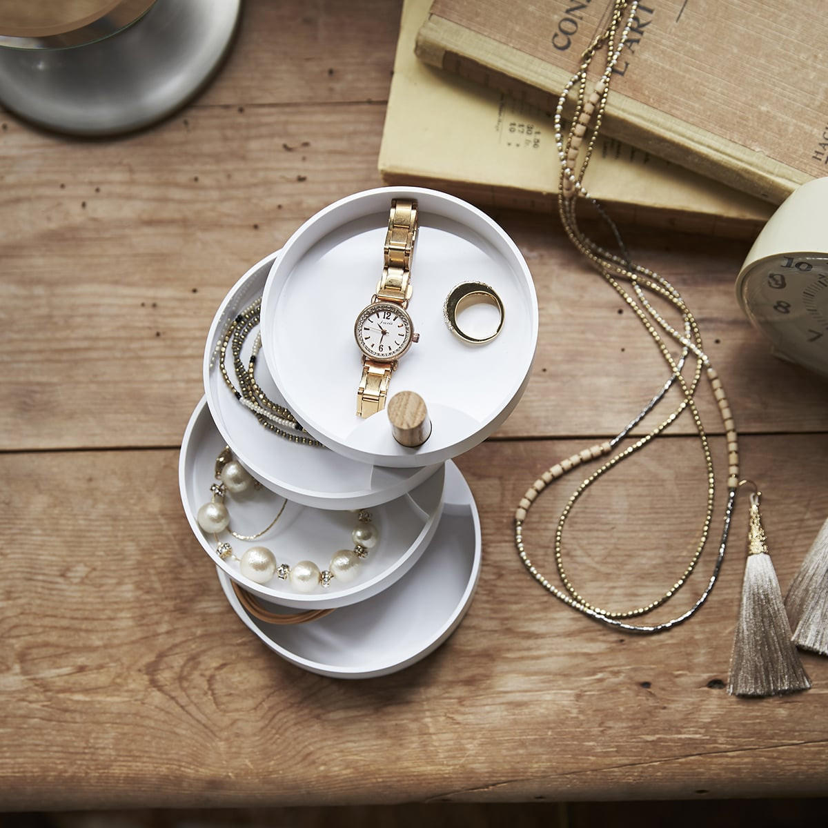 SCHMUCKSCHATULLE mit 4 drehbaren Ebenen - L10 cm - Weiß, Kunststoff (10/12.5/10cm) - Yamazaki