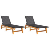 SONNENLIEGEN 2 Stk. Schwarz Braun Poly Rattan Massivholz - Schwarz, Holz (54/87/200cm) - furnicato
