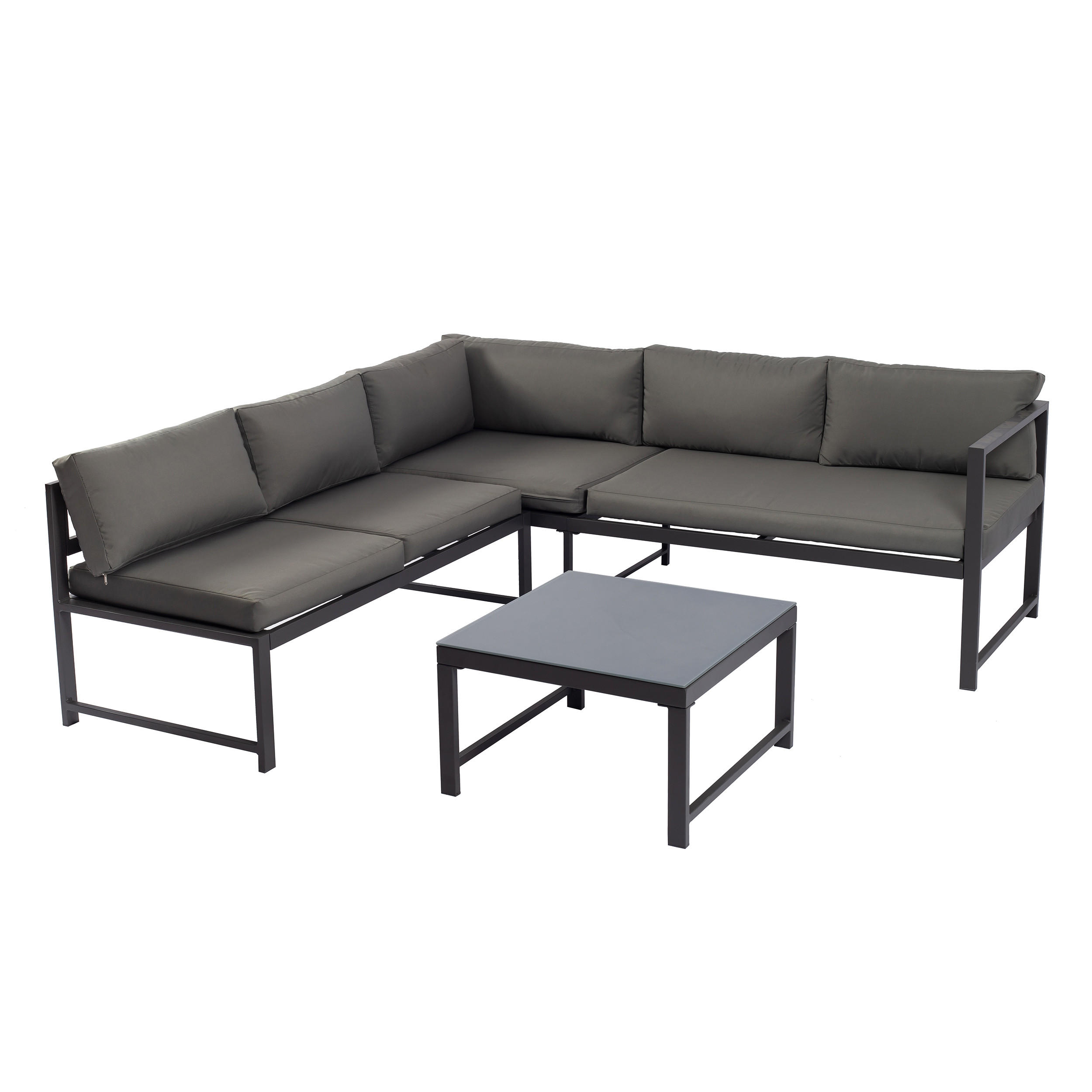 LOUNGESET Tamworth - Ecksofa und Loungetisch, Aluminium grau, Tisch mit Glasplatte, mit Polstern - Grau, Metall - TPFGarden