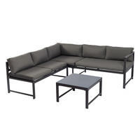 LOUNGESET Tamworth - Ecksofa und Loungetisch, Aluminium grau, Tisch mit Glasplatte, mit Polstern - Grau, Metall - TPFGarden