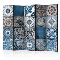 PARAVENT Beidseitig Bedruckter 5-tlg 225x172 cm Mosaik Fliesen - Blau, Holz/Textil (225/172/3cm) - Muralo