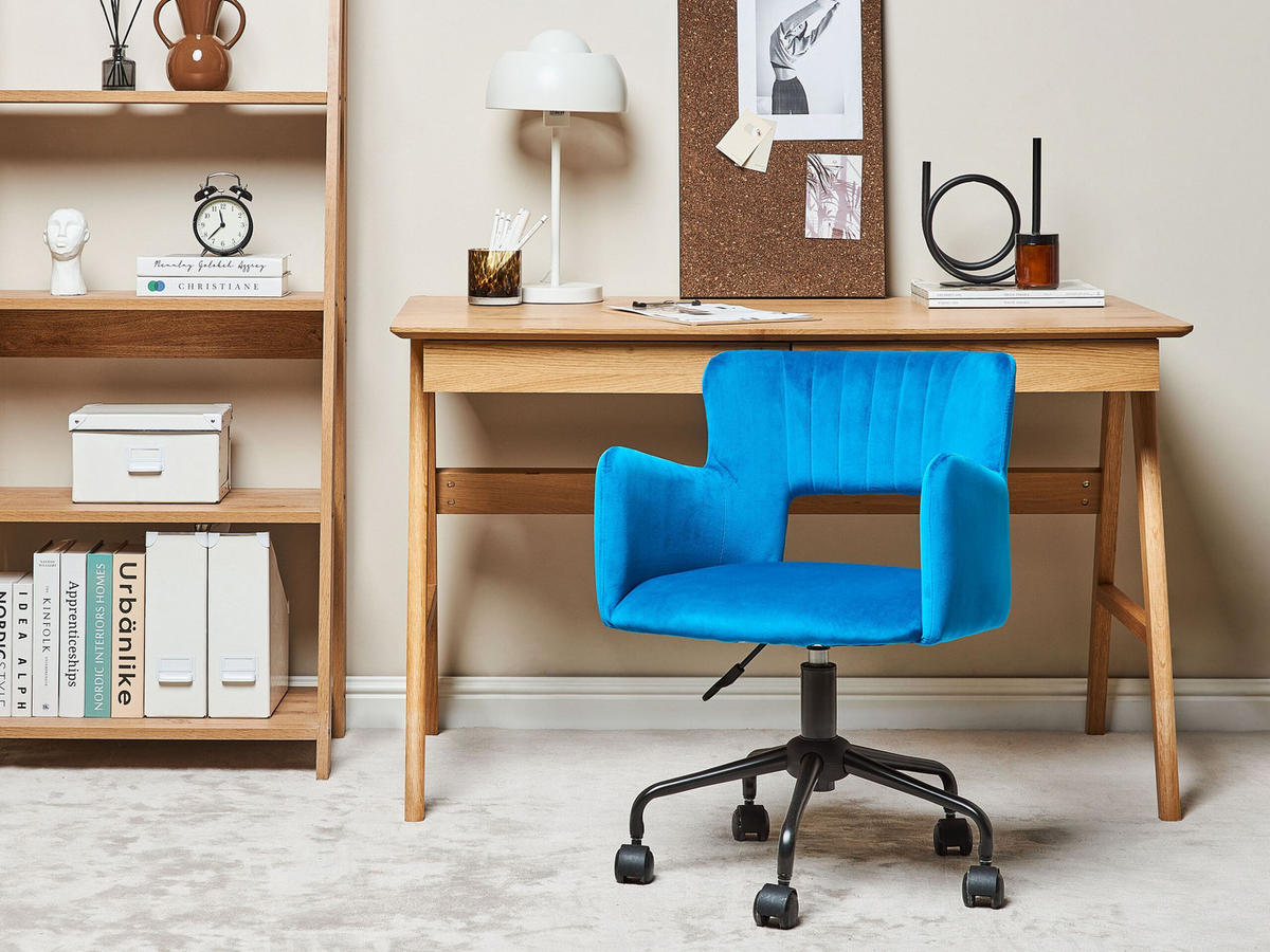 BÜROSTUHL Samtstoff Blau Sanilac - Blau, Textil/Metall (62/71/62cm) - Beliani