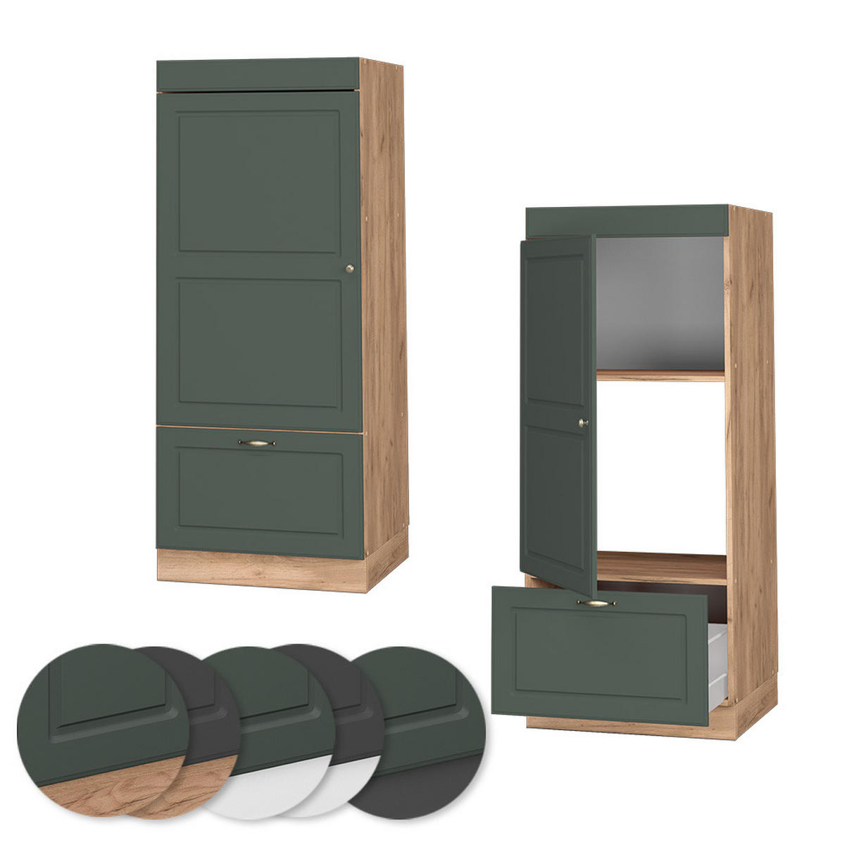 MIKROWELLENSCHRANK Fame-Line Grün-Gold Landhaus 60 cm - Honigeiche/Eiche Wotan, Holzwerkstoff (60/153.6/58.1cm) - Vicco