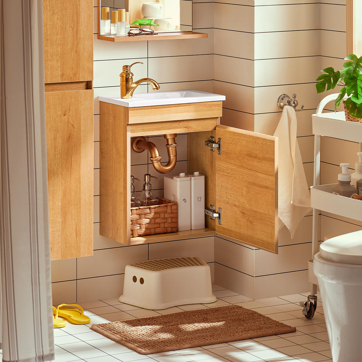 WASCHBECKENUNTERSCHRANK Natur - Naturfarben, Keramik/Holzwerkstoff (41/52/24cm) - SoBuy