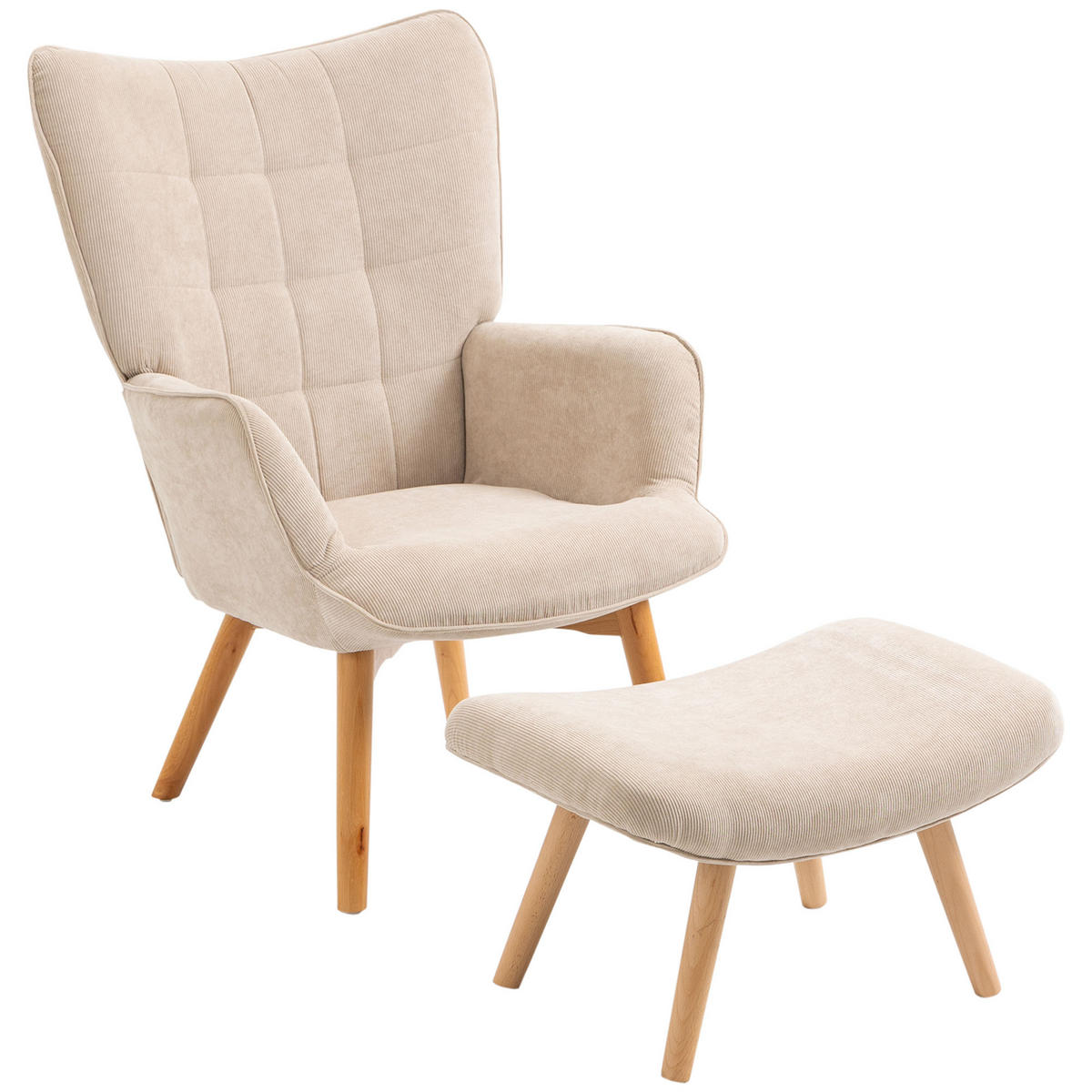 AKZENTSESSEL mit Hocker DE-07609 Cord-Optik Beige - Beige, Textil (80/101/72cm) - ComfortXL