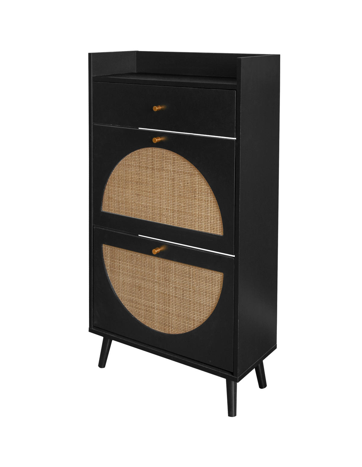 SCHUHSCHRANK 60/24/110 cm schwarz aus Holzwerkstoff mit Rattan-Optik und Schublade - Schwarz, Holzwerkstoff (60/110/24cm) - OKWISH