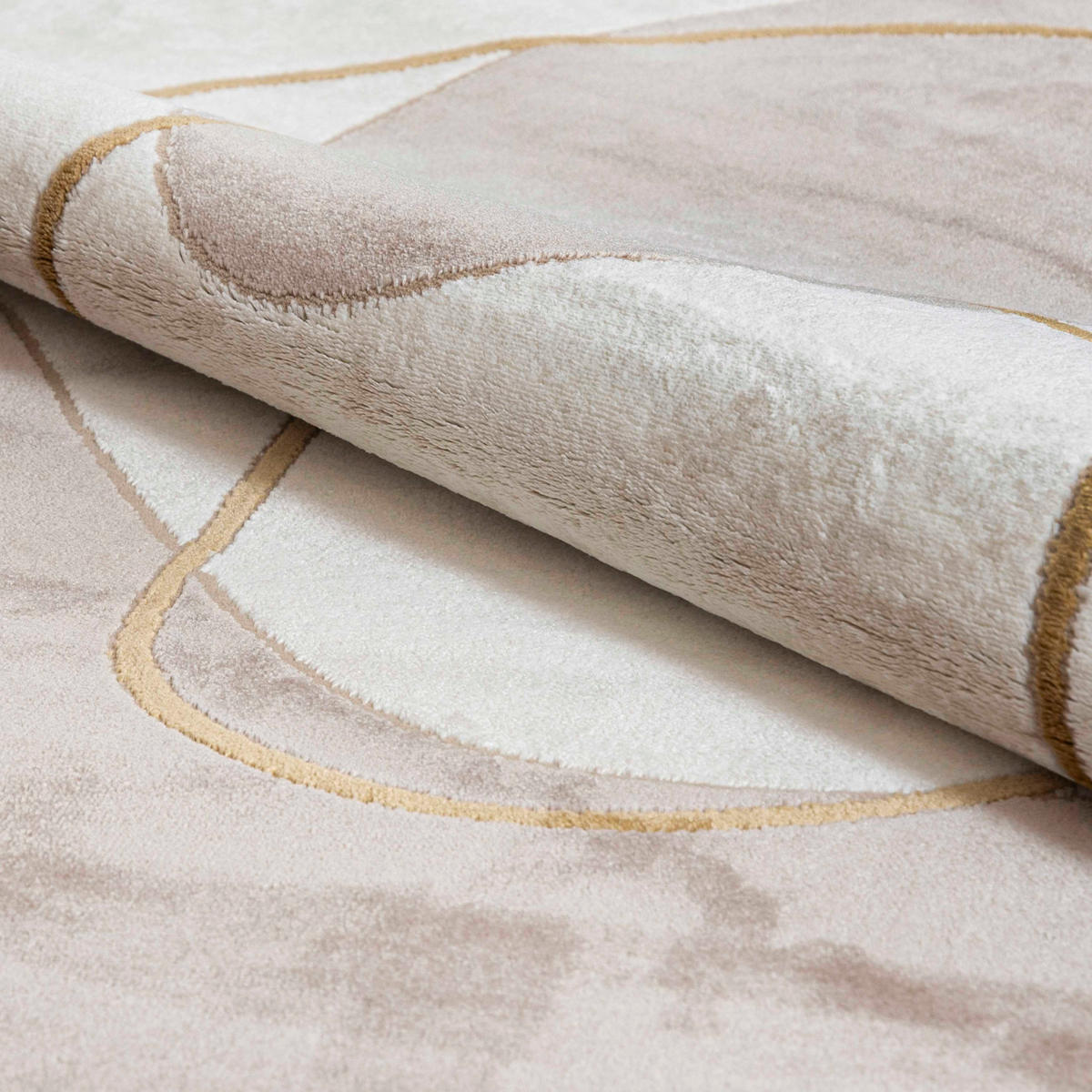 TEPPICH Beige Abstrakt - Kurzflor Unregelmäßig Unregelmäßige Form - Weiß Ecru Creme - 160 x 220 cm - Beige, Textil (160/220cm) - Mazovia