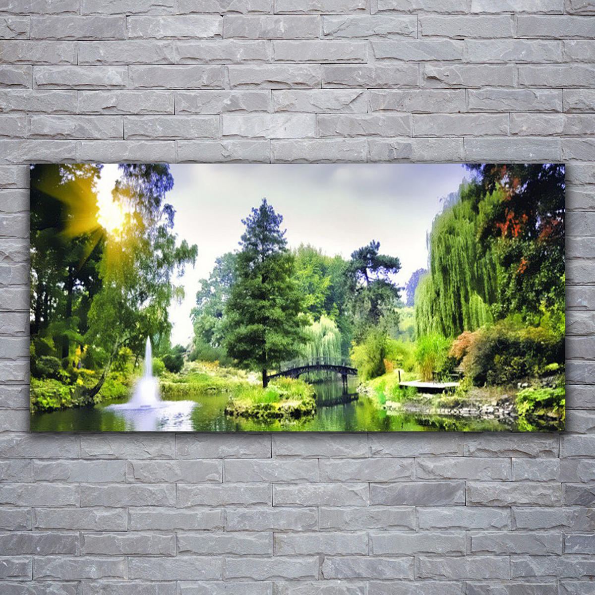 LEINWANDBILD 120x60 cm Waldlandschaft mit Fluss - Hellgrün/Grün, Textil (120/4cm) - TULUP