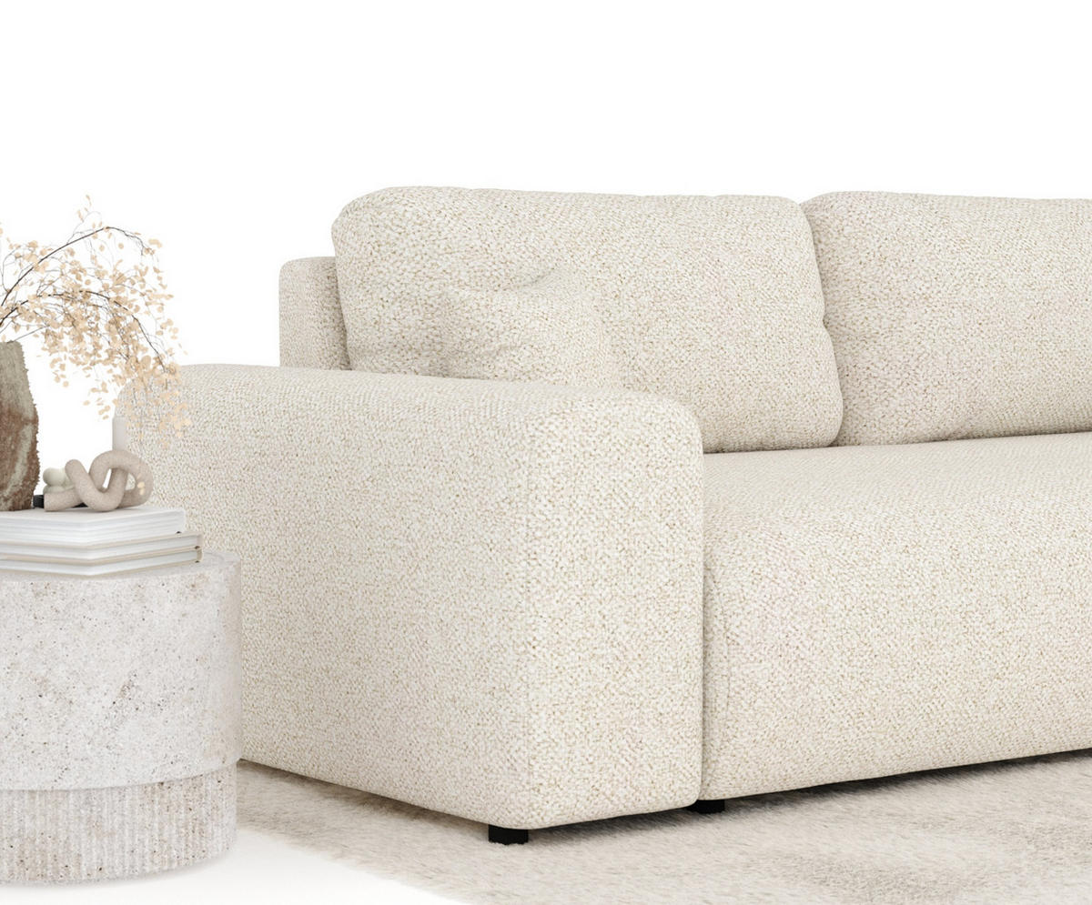 3-SITZER-SOFA Zanzibar Creme Plüschstoff - Creme/Schwarz, Holz/Holzwerkstoff (213/79/108cm) - Maison de Reve
