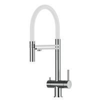 3-WEGE-KÜCHENARMATUR, Edelstahl Massiv aus Chirurgenstahl, Hochglanz und Weiß, 2-Strahl-Brause - Weiß, Metall (24/49/24cm) - VIZIO