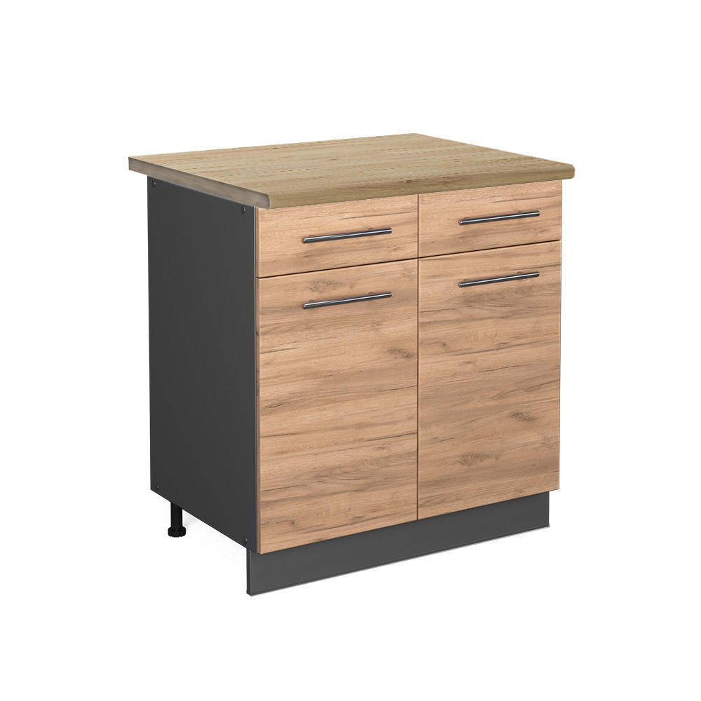KÜCHENUNTERSCHRANK Fame-Line Goldkraft Eiche 80 cm, AP Eiche - Anthrazit/Eiche Wotan, Holzwerkstoff (80/82/60cm) - Vicco