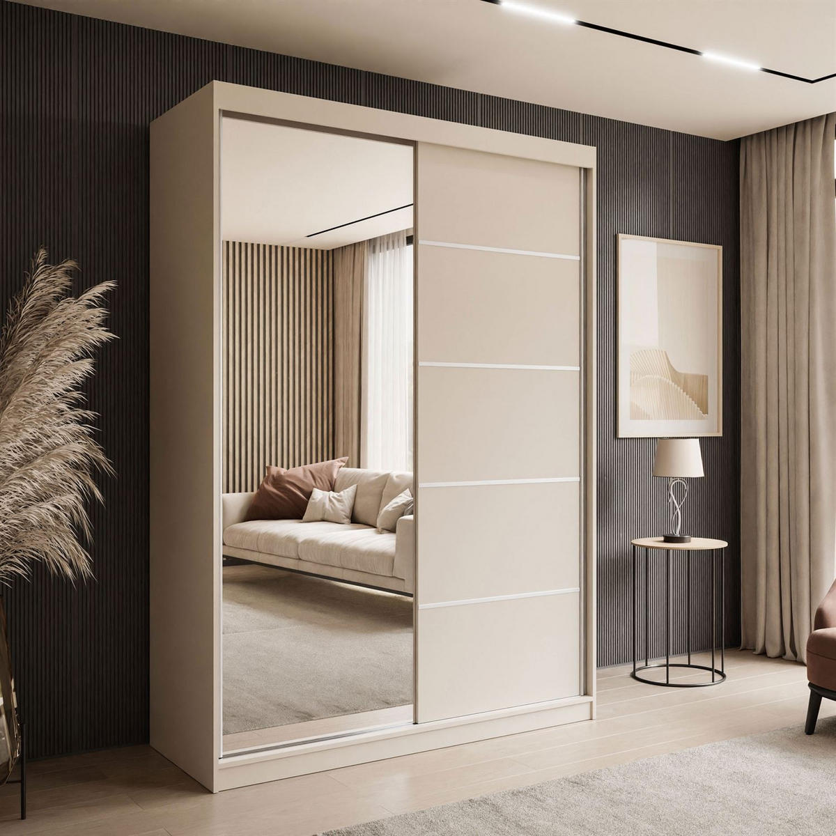 KLEIDERSCHRANK CAMARO II PLUS Kaschmir mit Spiegel 150 cm - Kaschmir, Holzwerkstoff (150/215/59cm) - Lookway