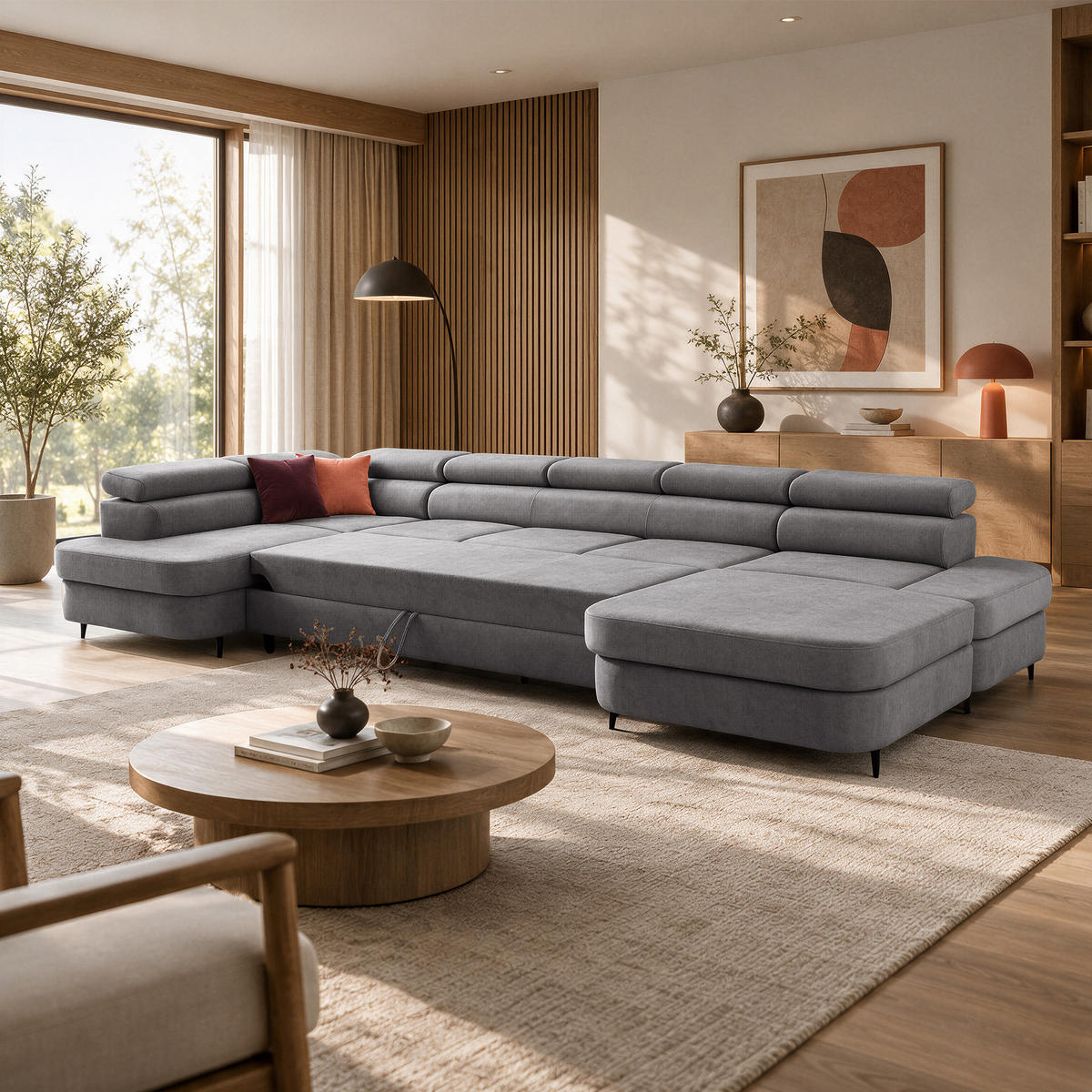 ECKSOFA U-Form PRIAM MAXI U Links mit Schlaffunktion 125x317 Velours Grau - Schwarz/Grau, Holz/Textil (203/91/400cm) - Muffo