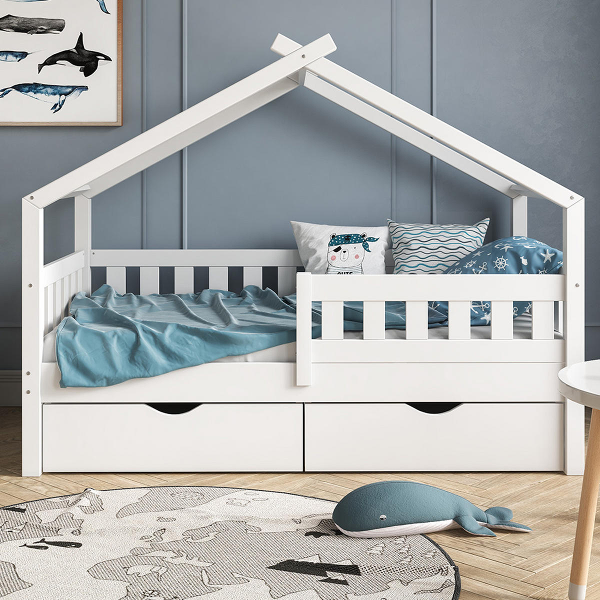 HAUSBETT Design Weiß 80x160 cm mit 2 Schubladen - Weiß, Holz (80/160cm) - VitaliSpa