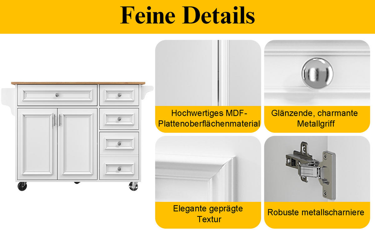 KÜCHENINSEL mit höhenverstellbarer Tischplatte und großzügigem Stauraum - Weiß, Holzwerkstoff/Metall (110/92/75cm) - Urban Meuble