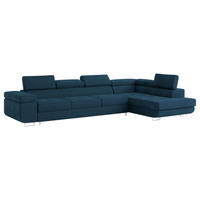 ECKSOFA VICENTE Blau Velours-Stoff mit Schlaffunktion - Blau, Holz (346/202cm) - MASSENO