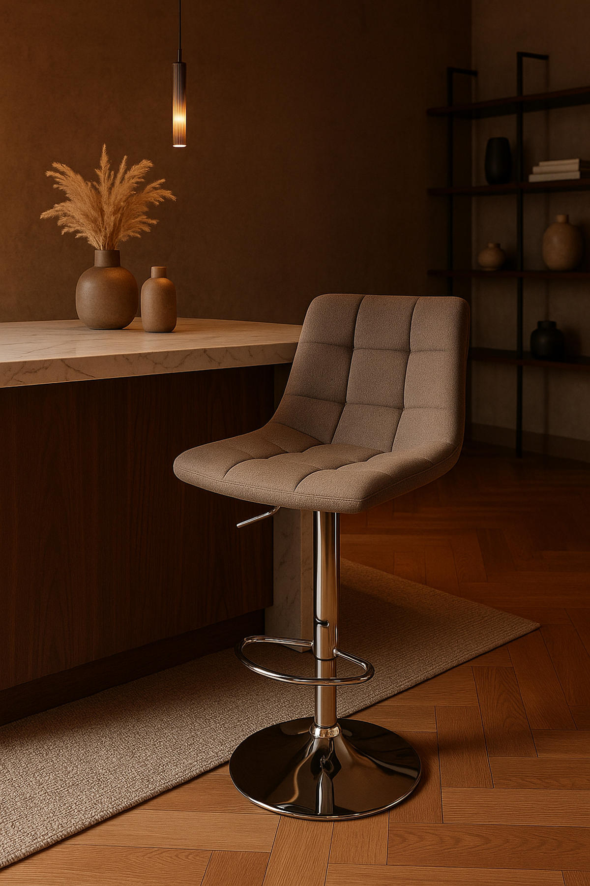 BARHOCKER 2er Set James Stoff chrom grau - Chromfarben/Grau, Textil/Metall (43/108.5/46.5cm) - TPFLiving