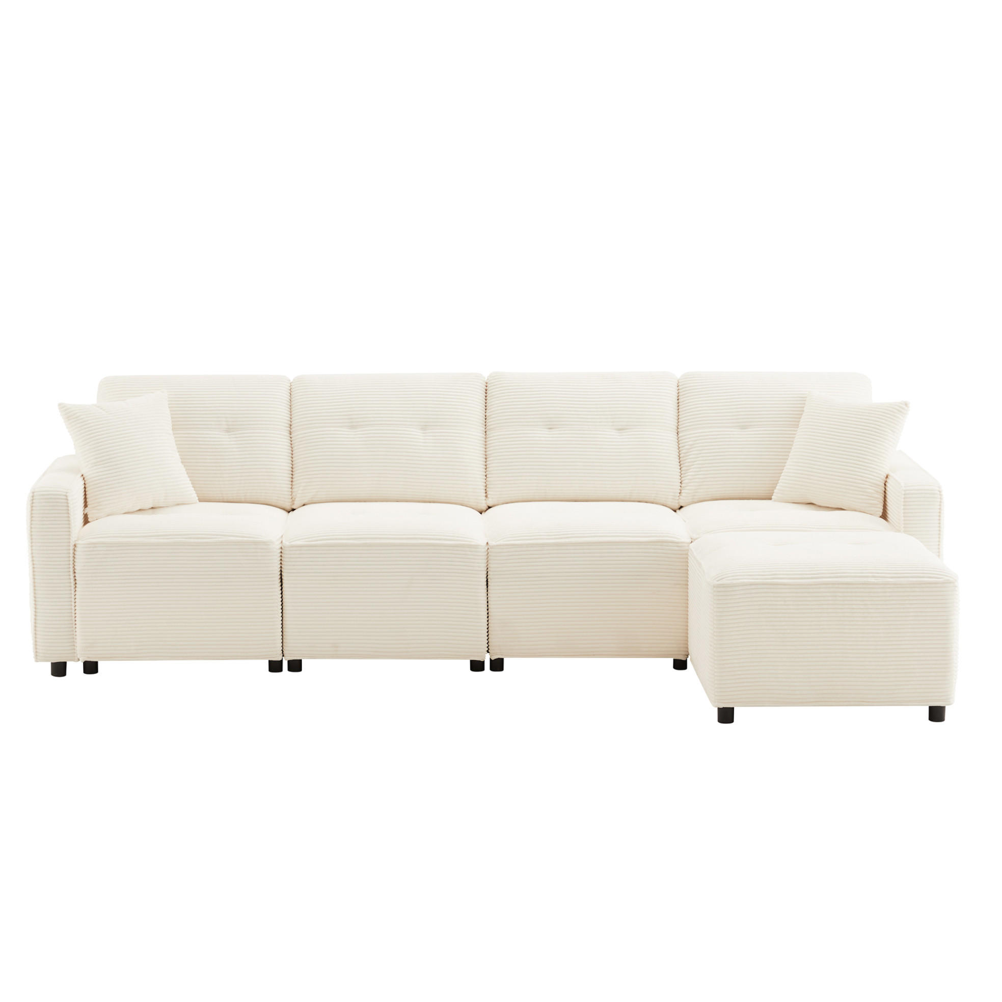 ECKSOFA 280/146/85 cm Beige aus Cord mit Stauraum und Hocker - Beige, Textil (146/280cm) - OKWISH