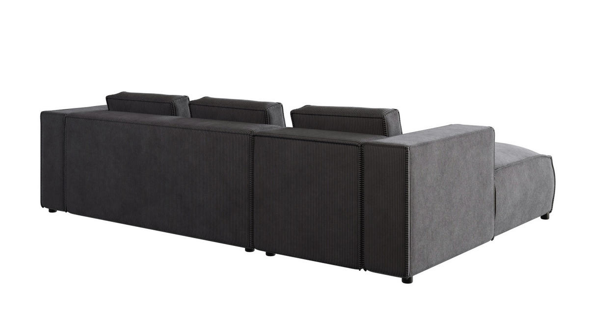 ECKSOFA Nova Grau Cord - Schwarz/Grau, Holz/Kunststoff (262/176cm) - S-Style Möbel