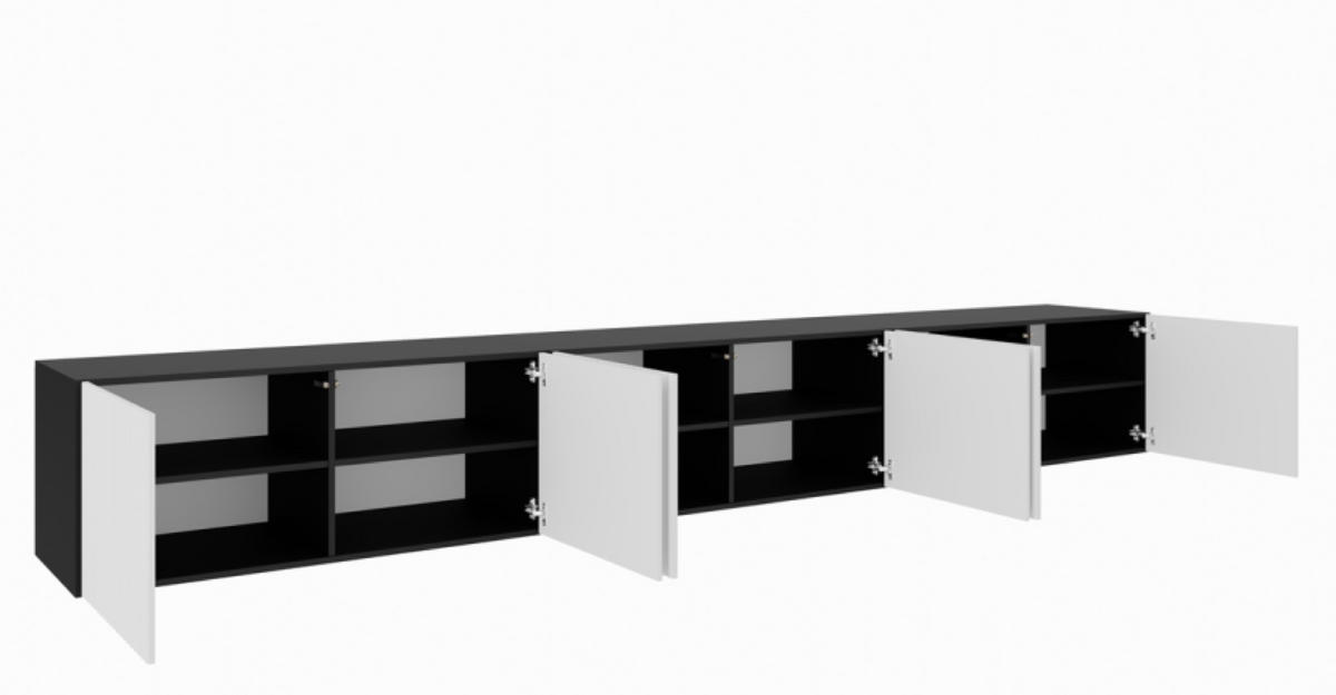 TV-SCHRANK Schwarz Weiß NOELI Geschlossen Gerillt 300 cm - Weiß, Holzwerkstoff (300/41/40cm) - Sepro Meble