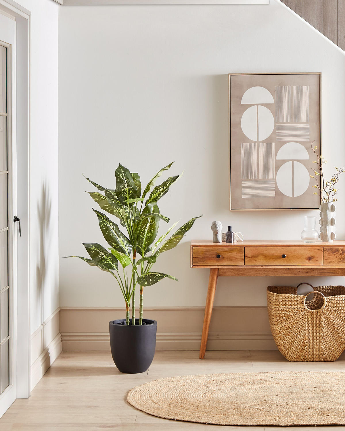 KUNSTPFLANZE im Blumentopf 110 cm Grün/Schwarz Dieffenbachia - Schwarz/Grün, Kunststoff (110cm) - Beliani