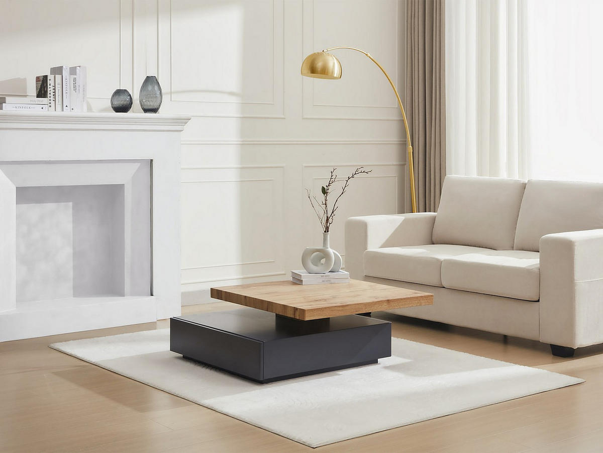 COUCHTISCH drehbar - 1 Schublade - MDF - Anthrazit & Holzfarben - KYRIA - Anthrazit, Holz (80/80/36cm) - Vente-Unique