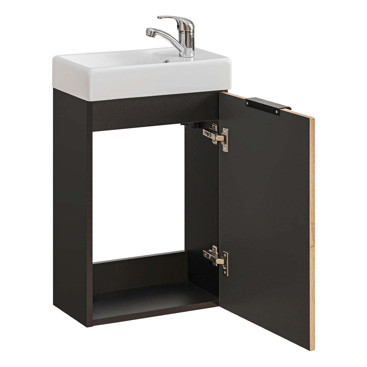 HANDWASCHBECKEN-MÖBEL 40cm Gaia Holz in Eichenoptik und Schwarz - Braun, Holzwerkstoff (40/66/22cm) - Petits-meubles