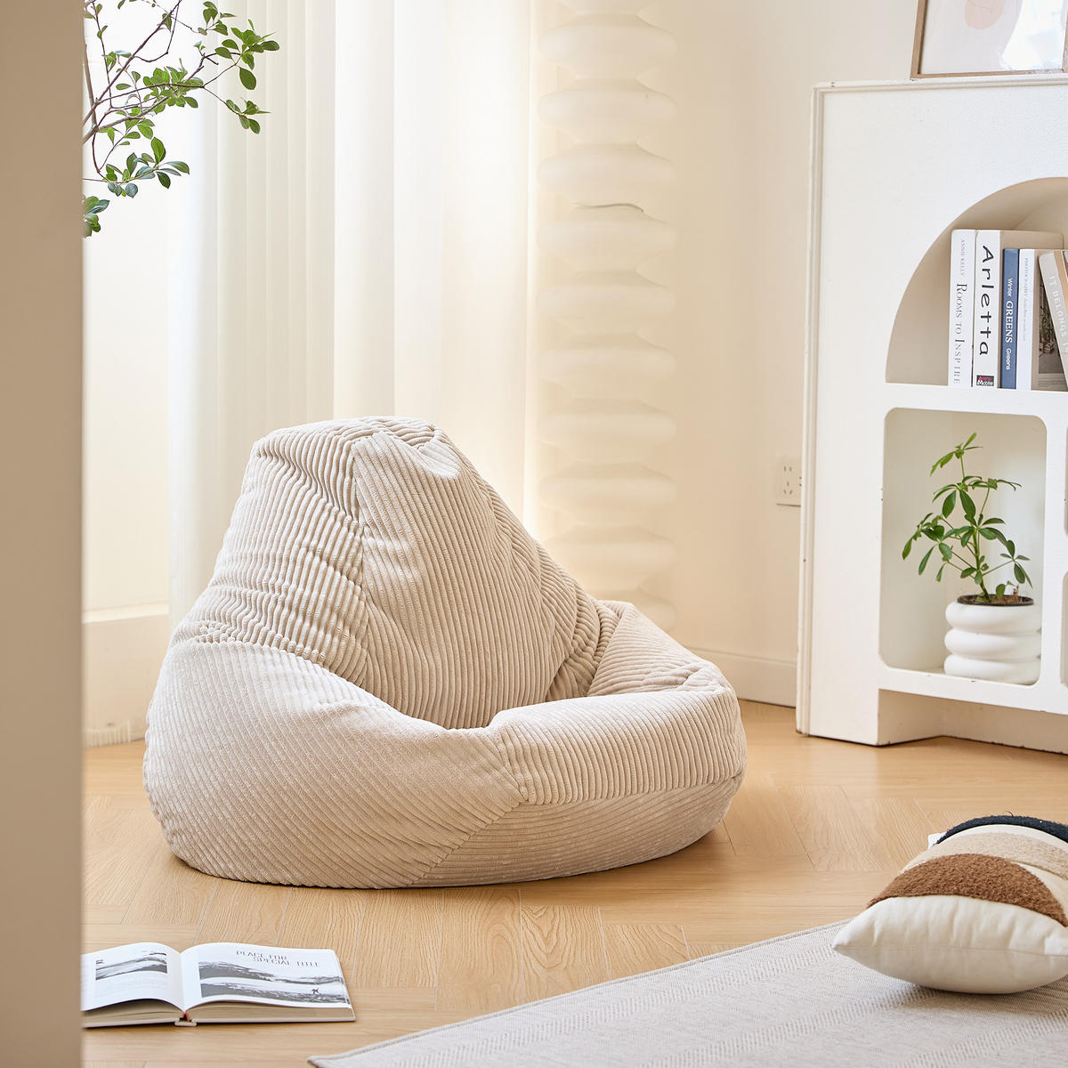 POUF kord Beige - Beige, Textil (90/73/84cm) - Nordlys