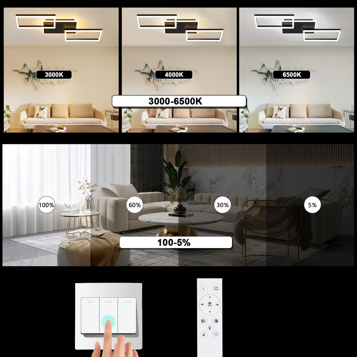 LED-DECKENLEUCHTE Tarak 45/7/80 cm - Schwarz, Metall (80/45/7cm) - ZMH