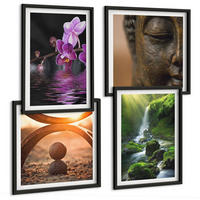 BILDER SET 4er Set - 50x50 cm & 40x60 cm Schwarzer Rahmen - Blumen im Wasser des Buddha-Wasserfalls - Schwarz, Kunststoff (50/50cm) - TULUP