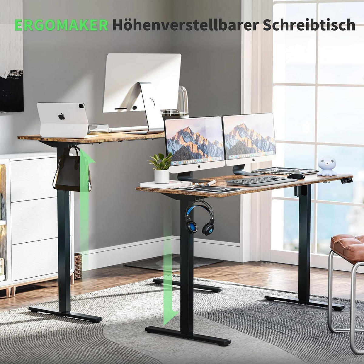 SCHREIBTISCH höhenverstellbar elektrisch 110 x 60 cm Braun - Braun, Holzwerkstoff (110/60/118cm)